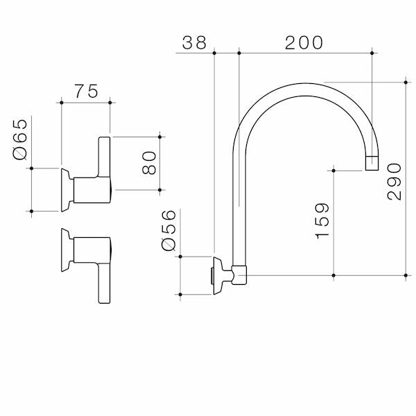 G Series+ Concealed Wall Sink Set (200mm outlet + 80mm handles)