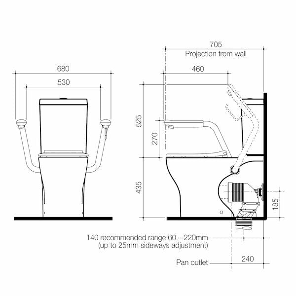 Opal Cleanflush Easy Height Wall Faced Close Coupled Suite with Single Flap Seat and Armrest